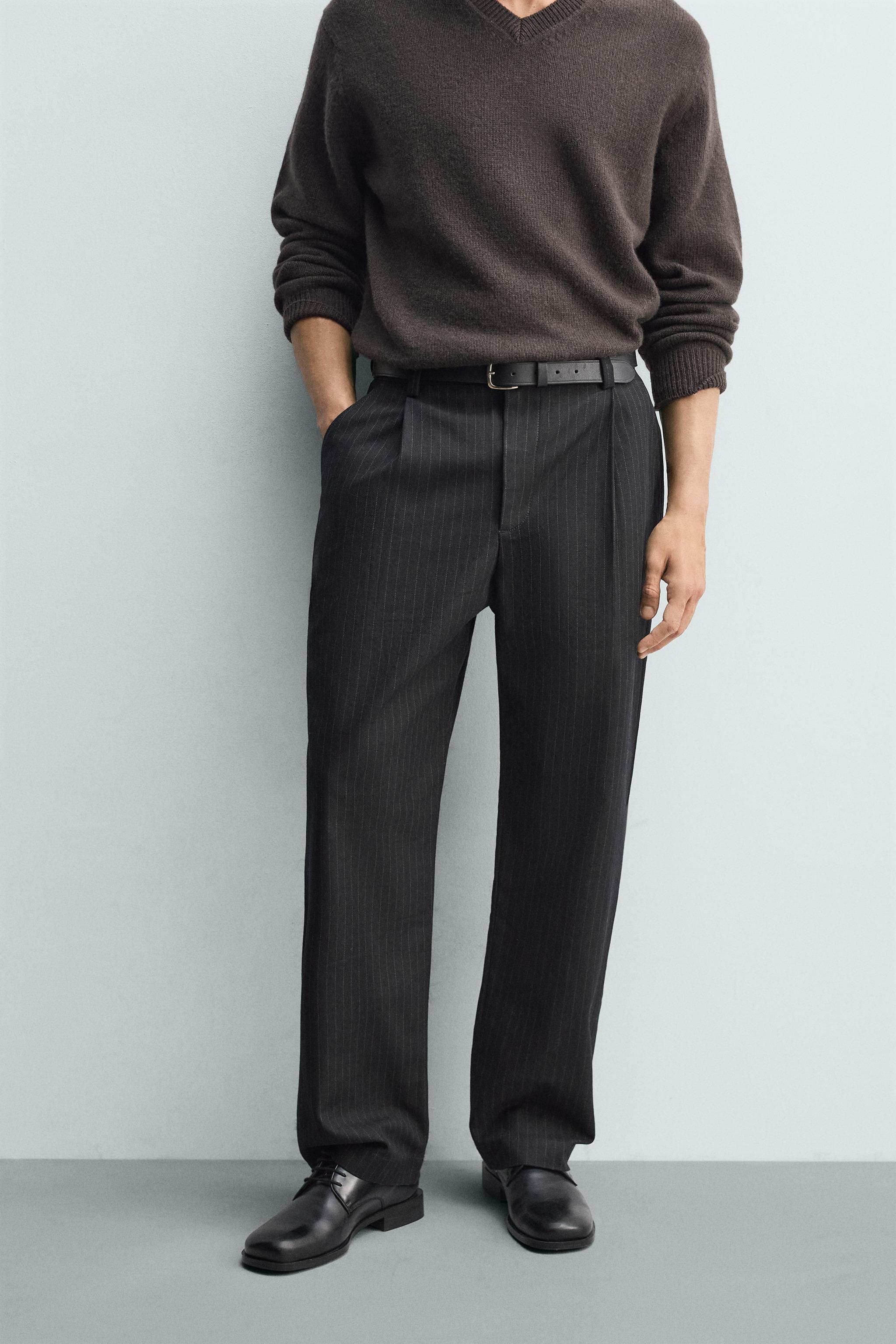 RELAXED FIT PINSTRIPE PANTS